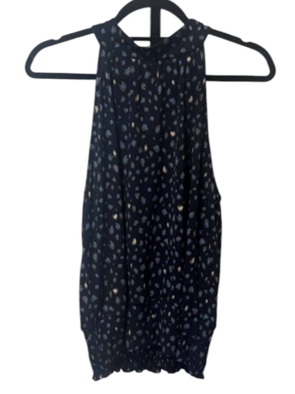 Beacon Navy Halter Tank with Light Blue and Cream Dot Print
